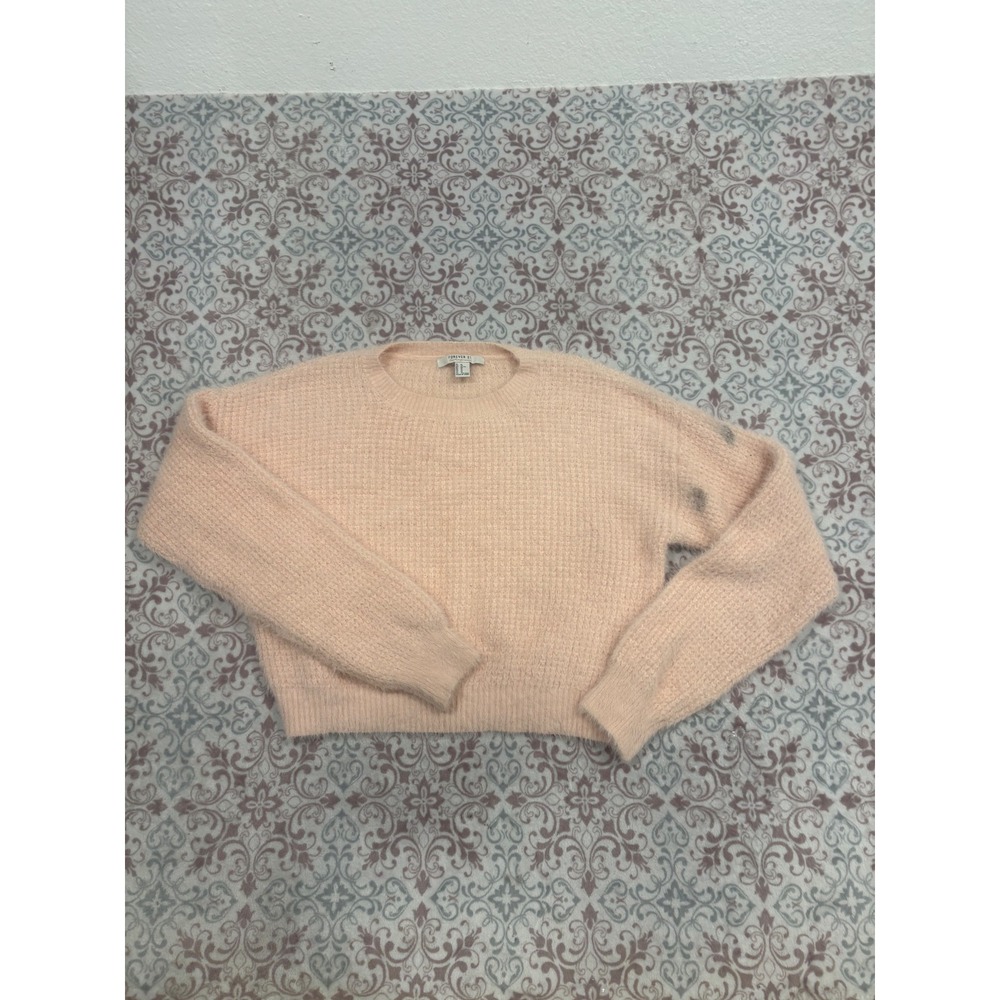 Forever 21 Contemporary Peach Pink Fuzzy Knit Crew Neck Sweater XL